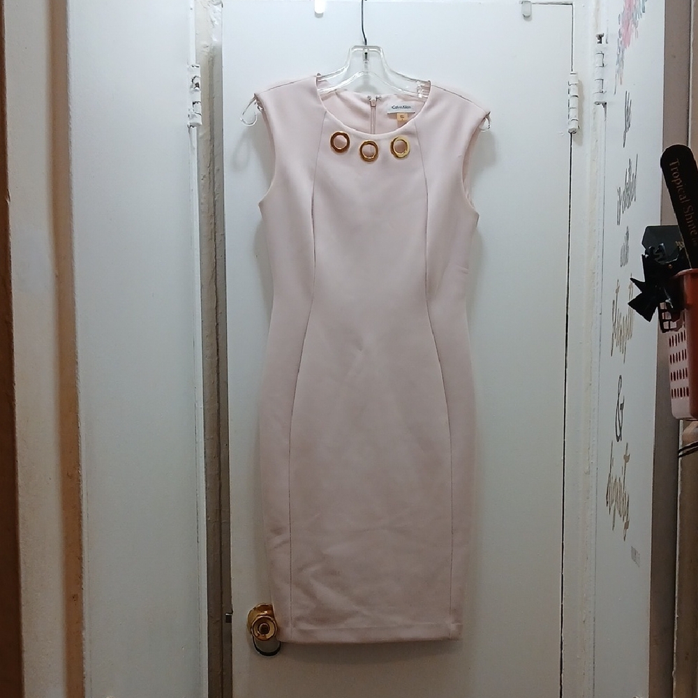Calvin Klein Blush Midi Dress with Gold Accents